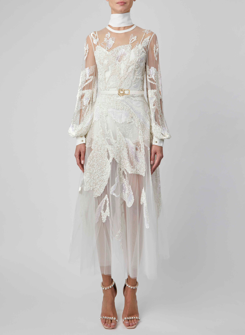 Elie Saab White Beaded Midi Dress ...